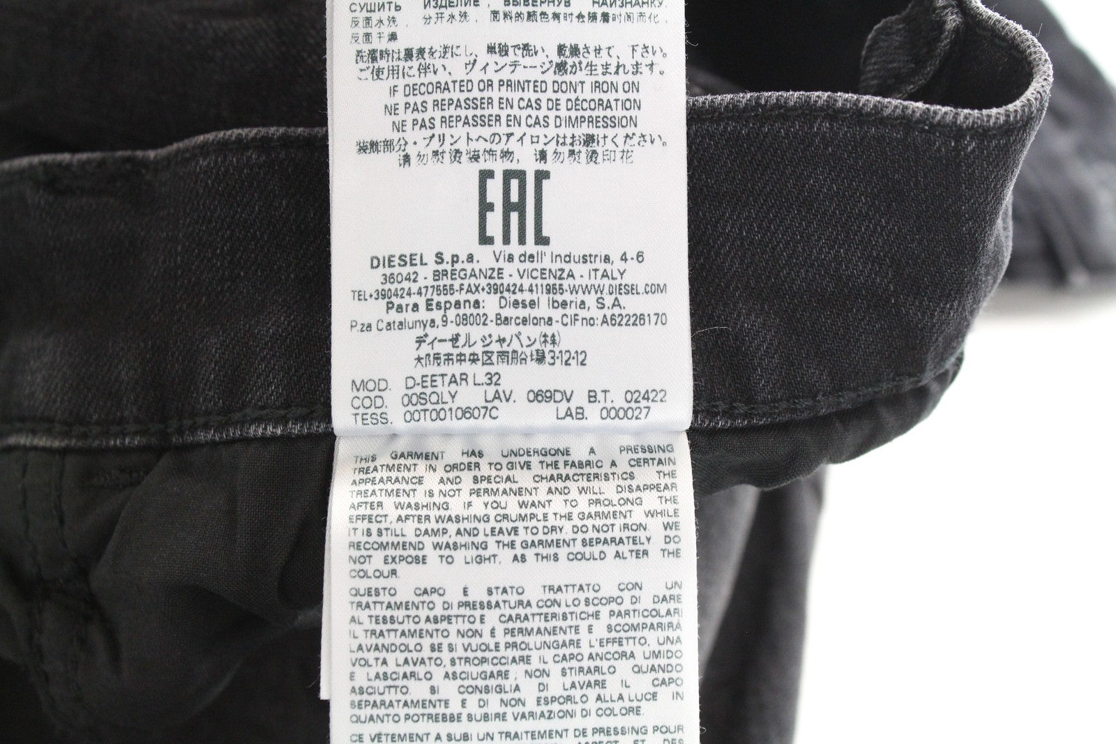 DIESEL D-Eetar 069DV Men Jeans W29/L32 Tapered Cotton Stretch Grey Button-Fly