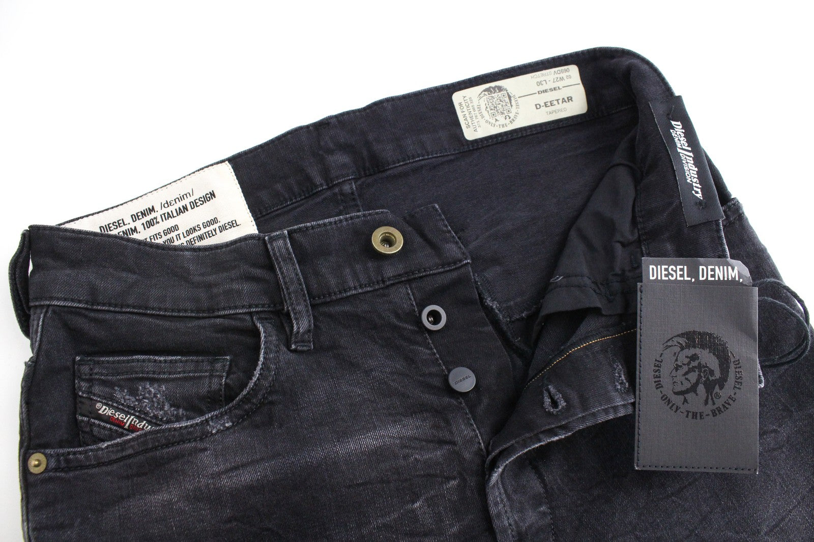DIESEL D-Eetar 069DV Men Jeans W27/L30 Taper Fit Ripped Cotton Stretch Grey