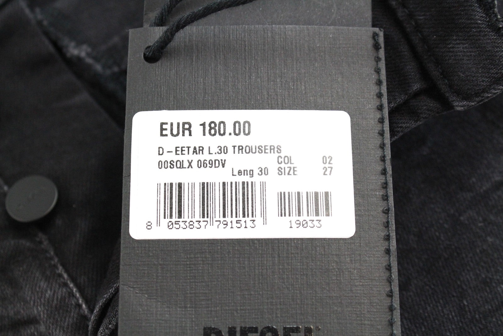 DIESEL D-Eetar 069DV Men Jeans W27/L30 Taper Fit Ripped Cotton Stretch Grey