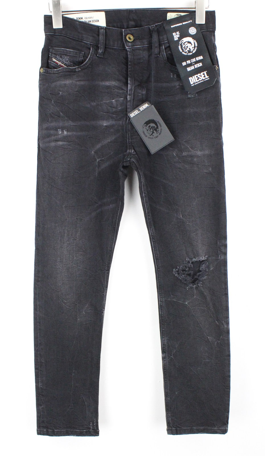 DIESEL D-Eetar 069DV Men Jeans W28/L30 Taper Fit Ripped Cotton Stretch Grey