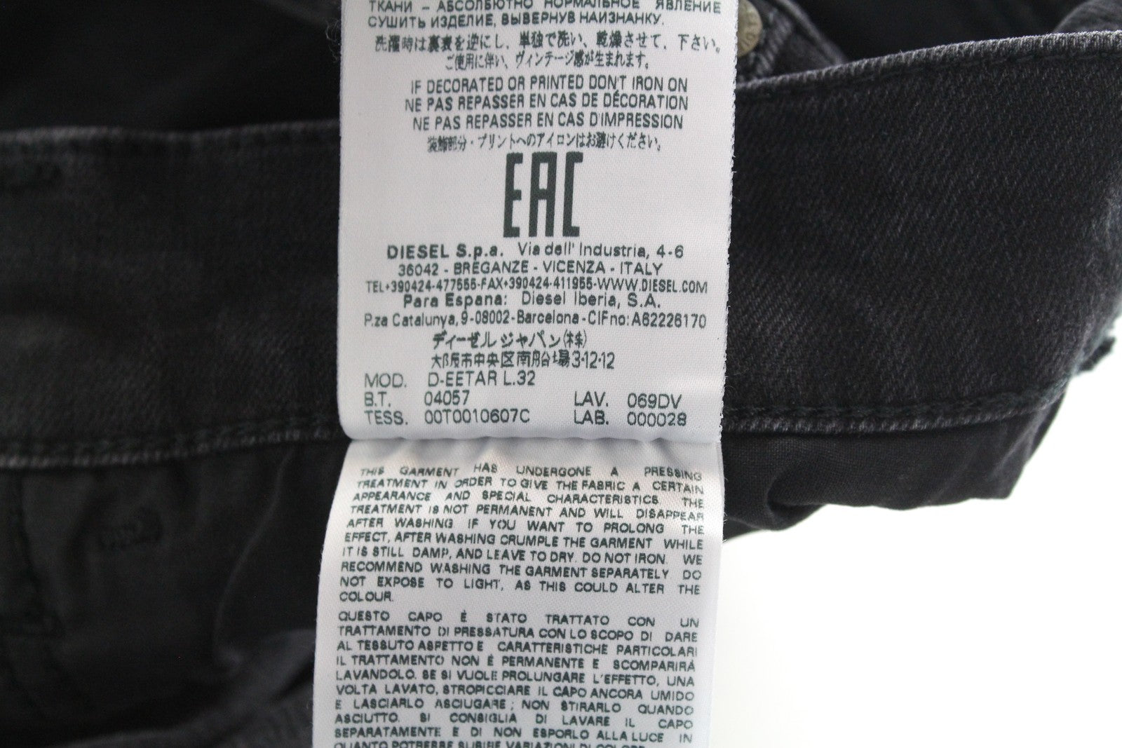 DIESEL D-Eetar 069DV Men Jeans W28/L32 Taper Fit Washed Cotton Stretch Grey