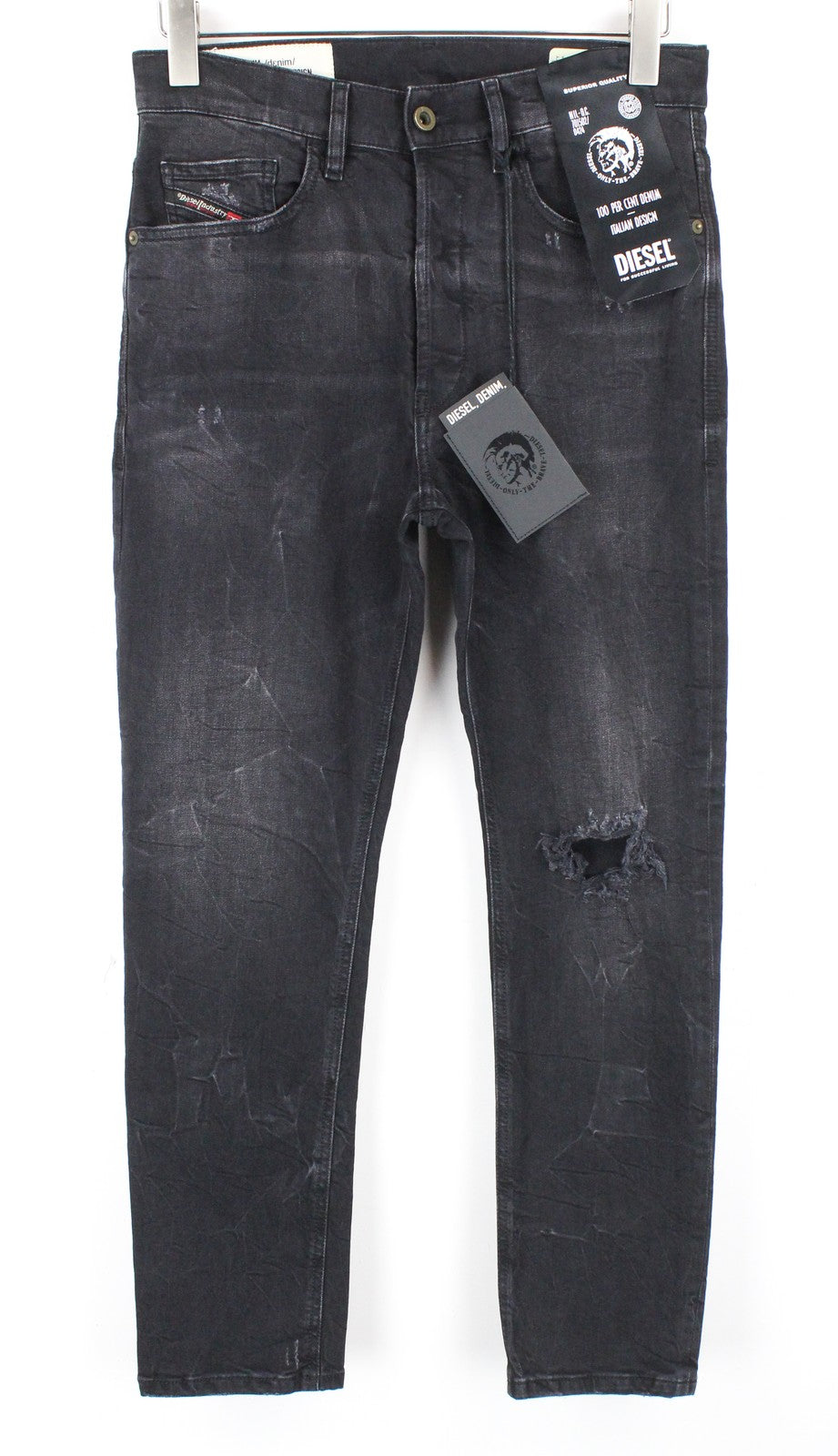 DIESEL D-Eetar 069DV Men Jeans W28/L34 Tapered Faded Ripped Cotton Stretch Grey