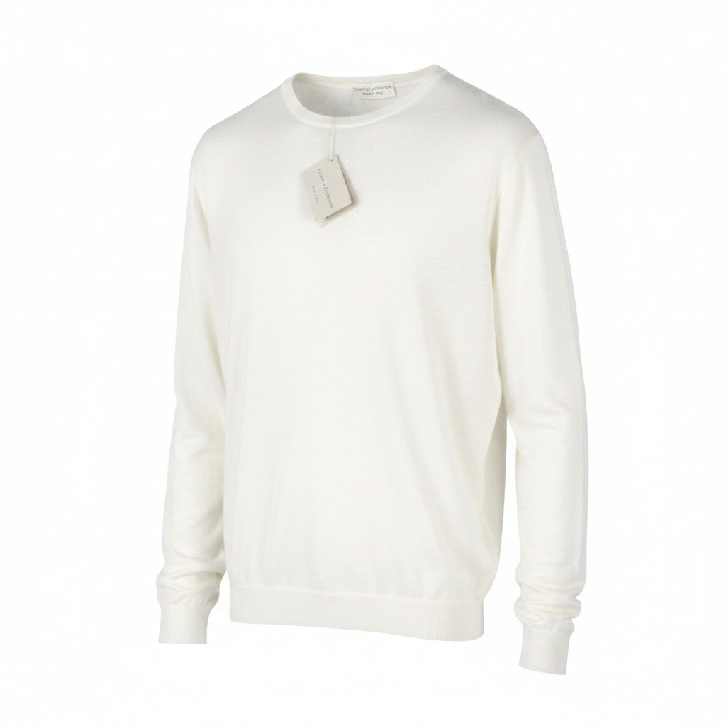 FILIPPO DE LAURENTIIS Men Jumper IT54 XL White 140s Merino Wool Silk Cashmere