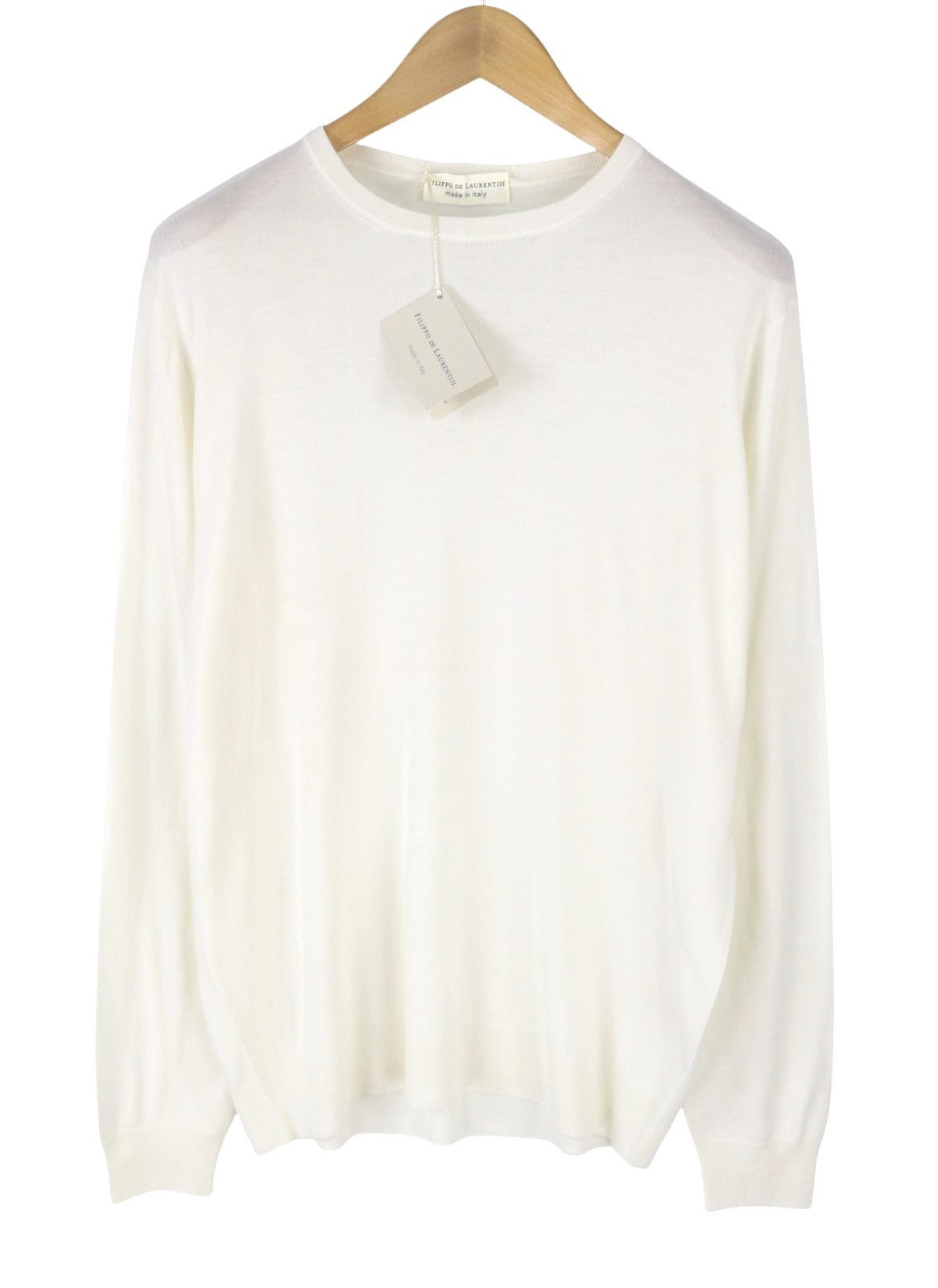 FILIPPO DE LAURENTIIS Men Jumper IT54 XL White 140s Merino Wool Silk Cashmere