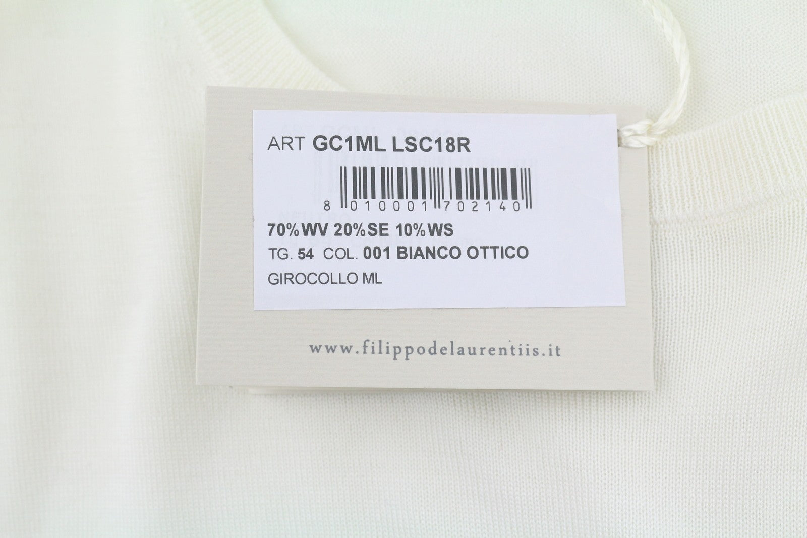 FILIPPO DE LAURENTIIS Men Jumper IT54 XL White 140s Merino Wool Silk Cashmere