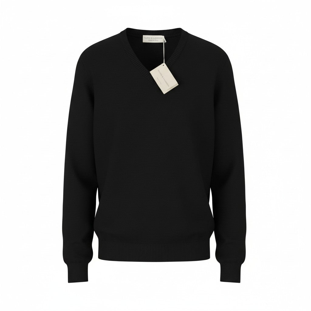 FILIPPO DE LAURENTIIS Men Jumper IT54 XL Black Superfine 120s Merino Wool Knit