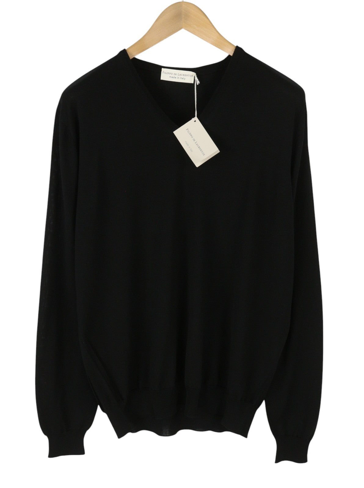 FILIPPO DE LAURENTIIS Men Jumper IT54 XL Black Superfine 120s Merino Wool Knit
