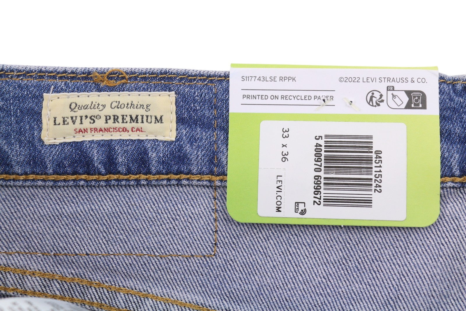 LEVI'S 511 Slim Men Jeans W33/L36 Blue Whiskers Faded Flex Premium Big E