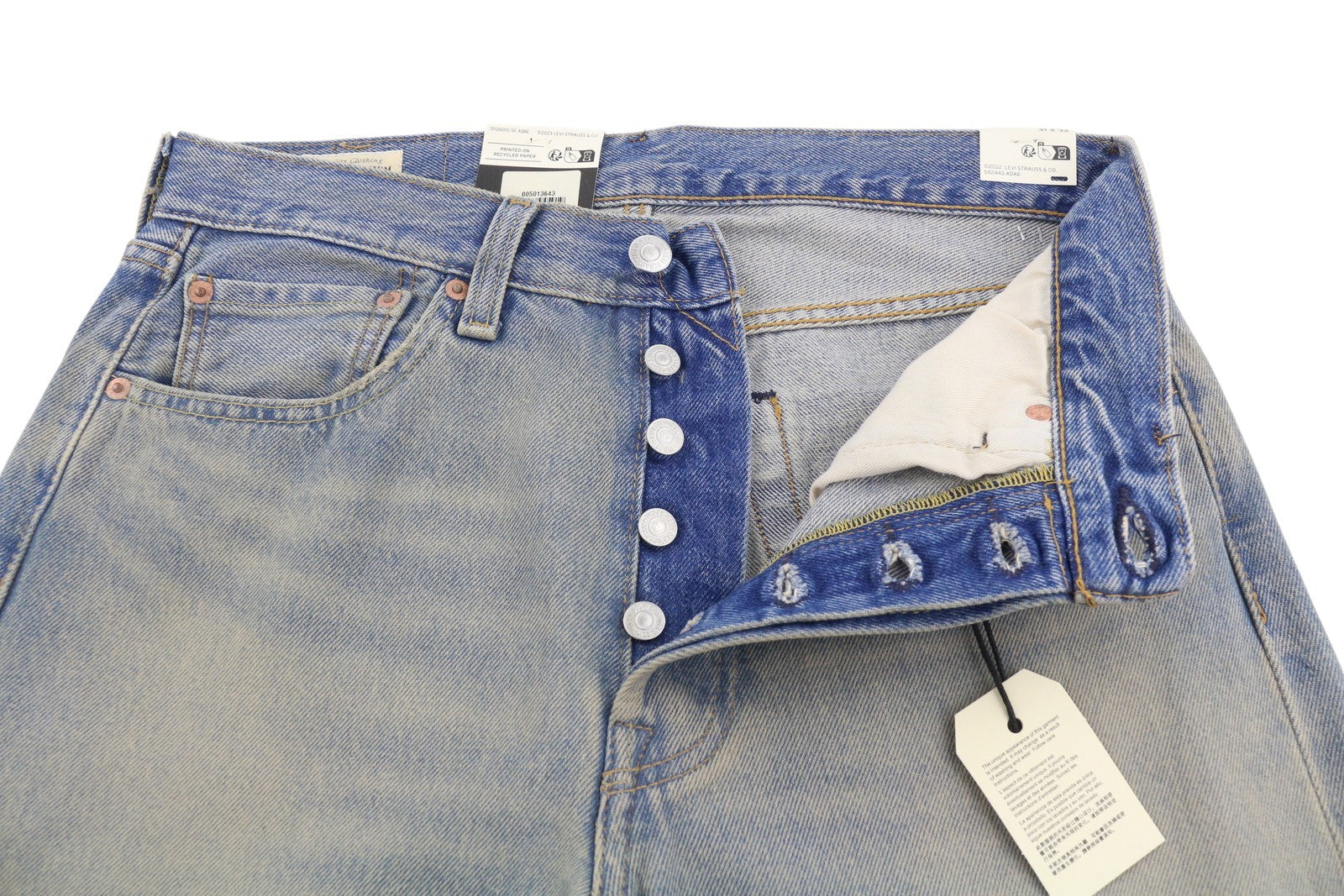 LEVI'S 501 Men Jeans W31/L32 Blue Whiskers Faded Aged Look Straight Fit Big E