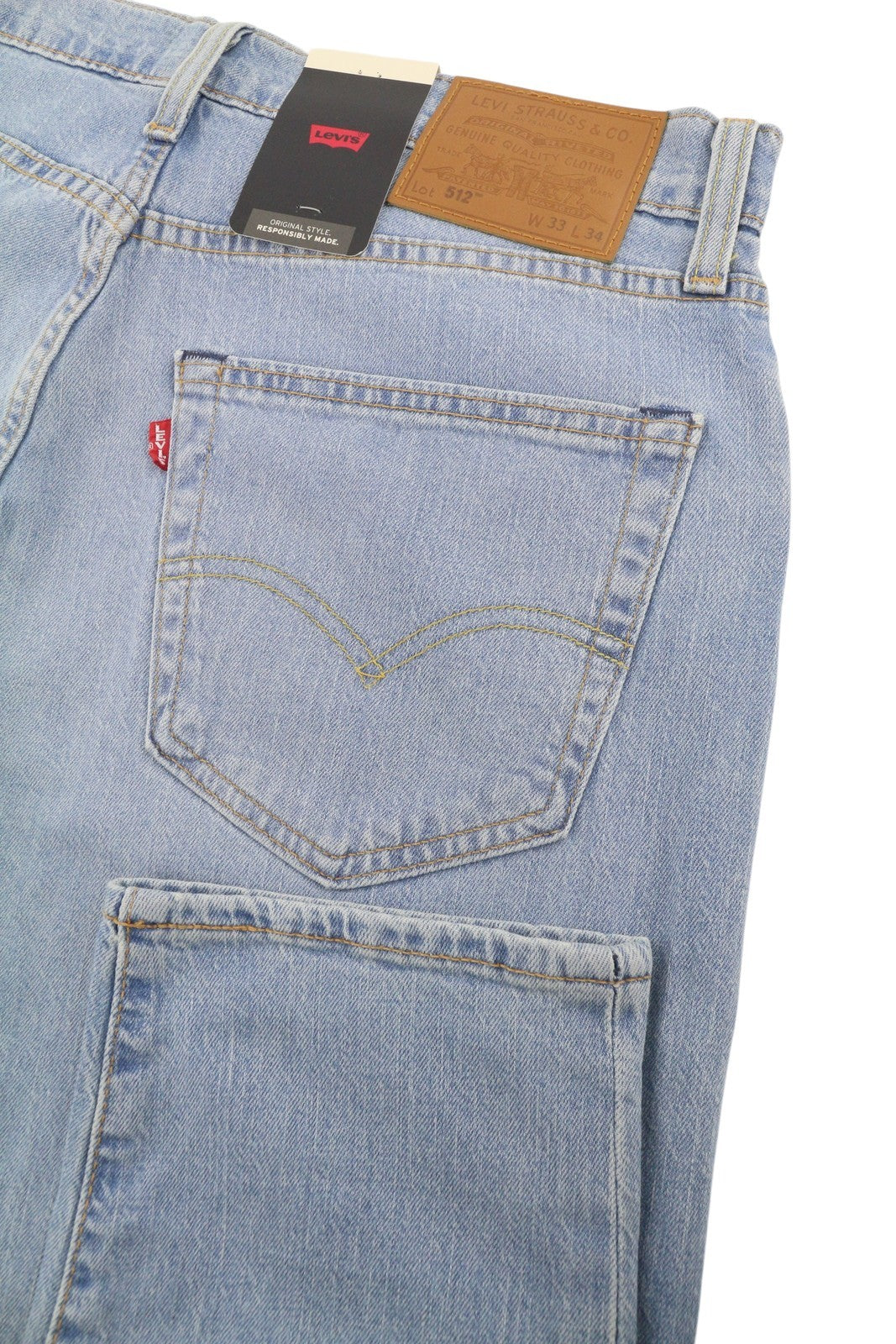 LEVI'S 512 Men Jeans W33/L34 Blue Whiskers Faded Tapered Fit Premium Big E