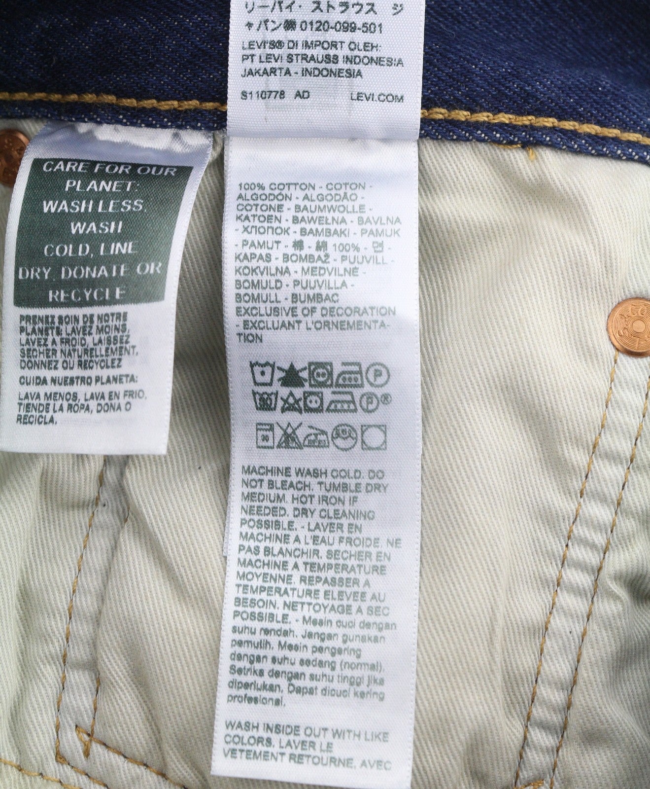 LEVI'S 501 Men Jeans W32/L32 Blue Whiskers Faded Straight Fit Premium Big E