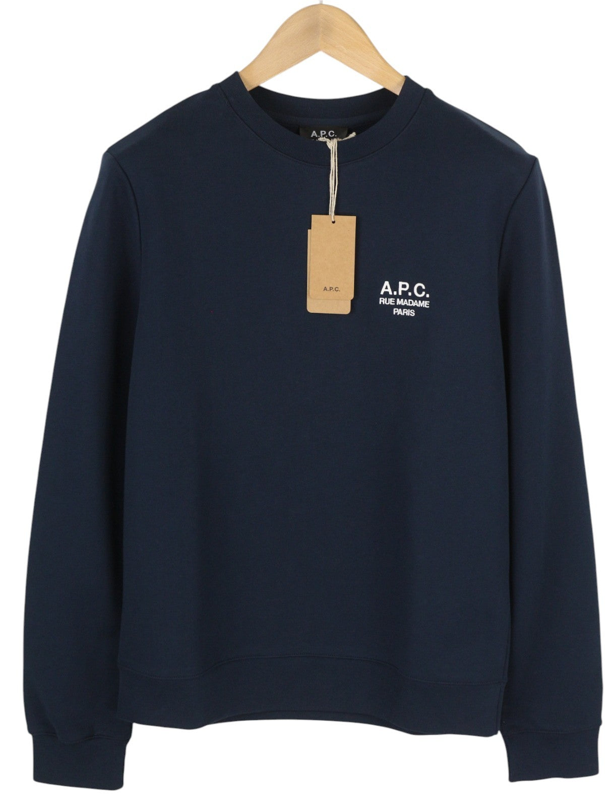 A.P.C. Rider Men Sweatshirt L Dark Blue Crew Neck Cotton Logo Pullover RRP220