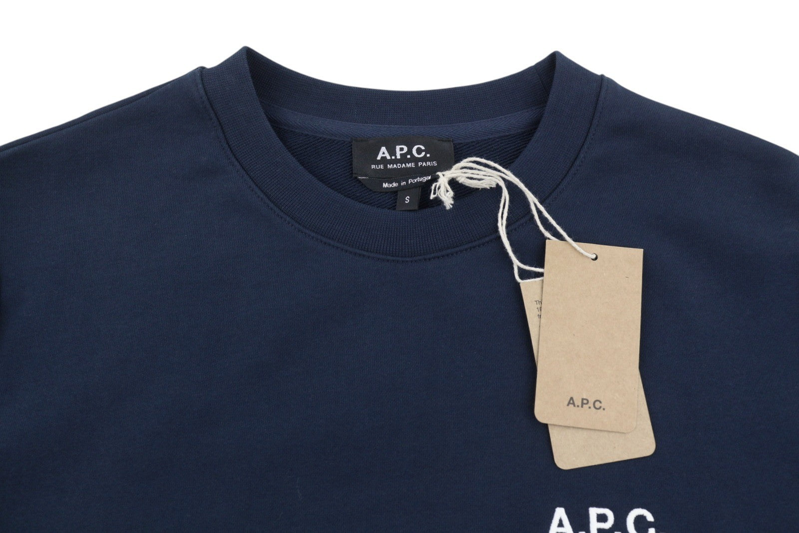 A.P.C. Rider Men Sweatshirt L Dark Blue Crew Neck Cotton Logo Pullover RRP220