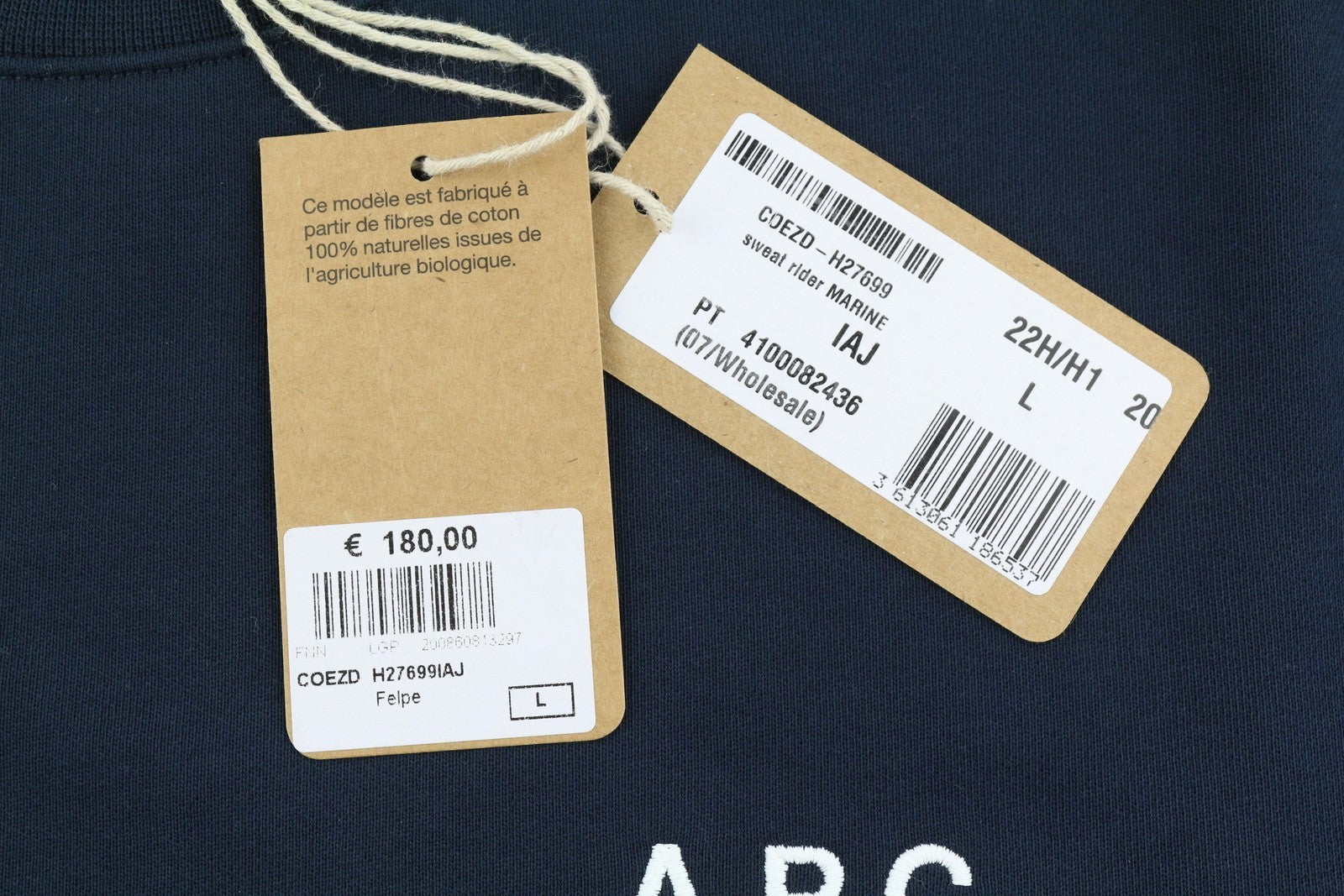 A.P.C. Rider Men Sweatshirt L Dark Blue Crew Neck Cotton Logo Pullover RRP220