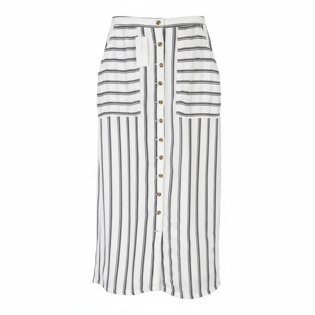 AMERICAN EAGLE OUTFITTERS Women Skirt XS White Striped Buttoned Midi