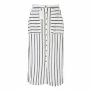 AMERICAN EAGLE OUTFITTERS Women Skirt XS White Striped Buttoned Midi