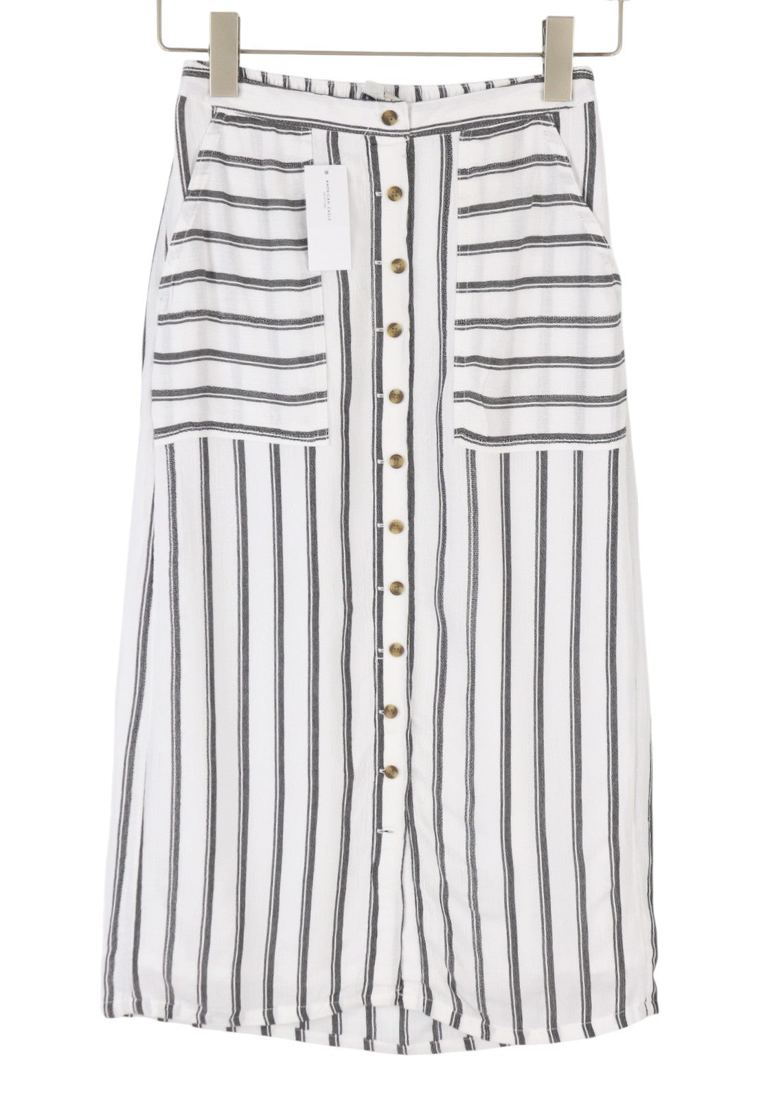 AMERICAN EAGLE OUTFITTERS Women Skirt XS White Striped Buttoned Midi