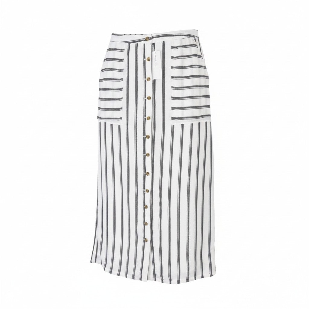 AMERICAN EAGLE OUTFITTERS Women Skirt M White Striped Buttoned Midi