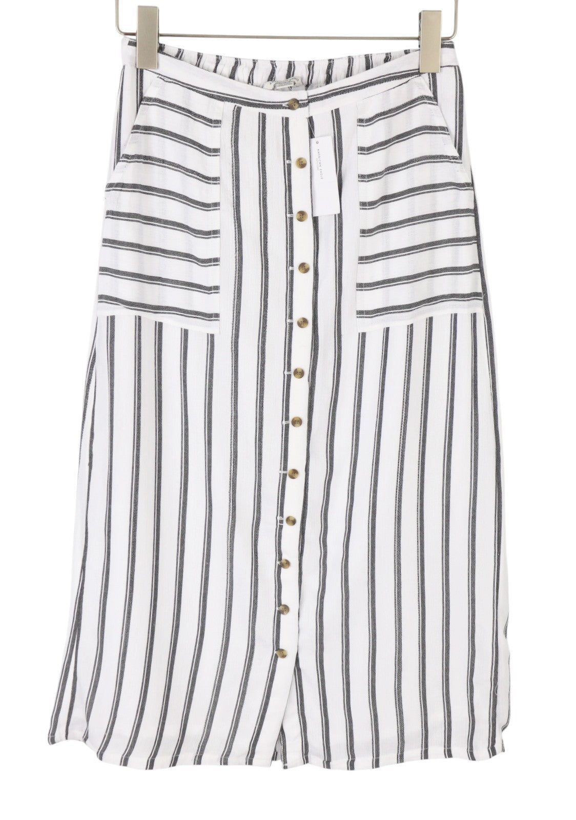 AMERICAN EAGLE OUTFITTERS Women Skirt M White Striped Buttoned Midi