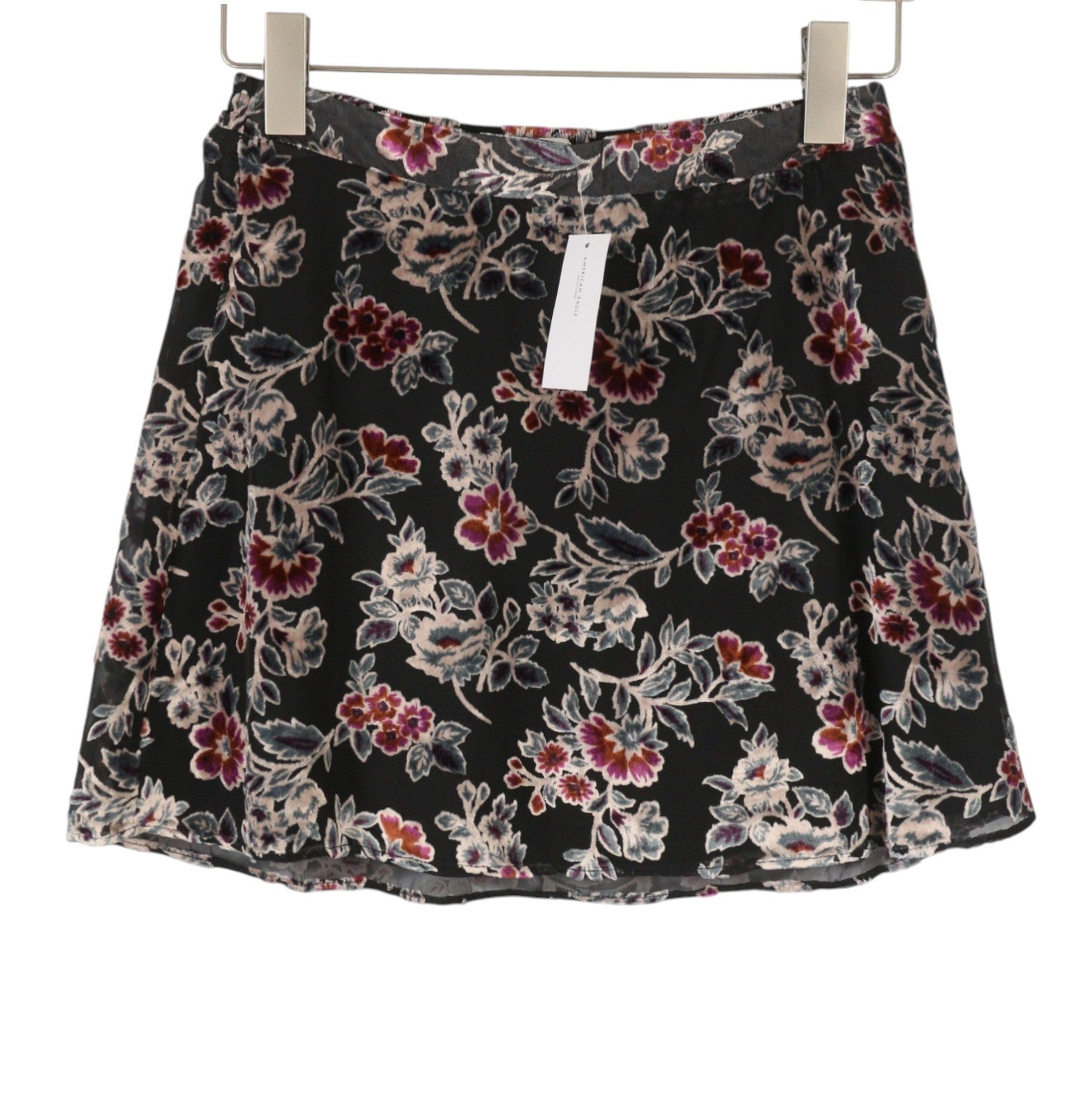 AMERICAN EAGLE OUTFITTERS Women Skirt S Black Floral Print Lined Mini