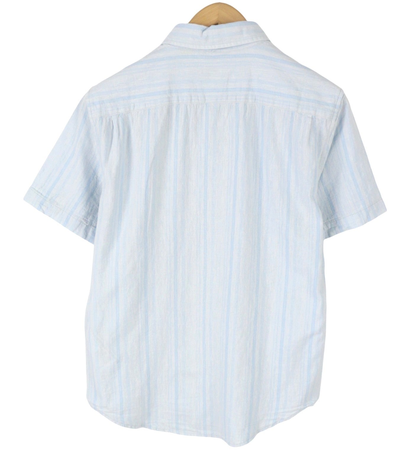 LEVI'S Standard Men Shirt S Blue Pinstriped Linen Blend Short Sleeved