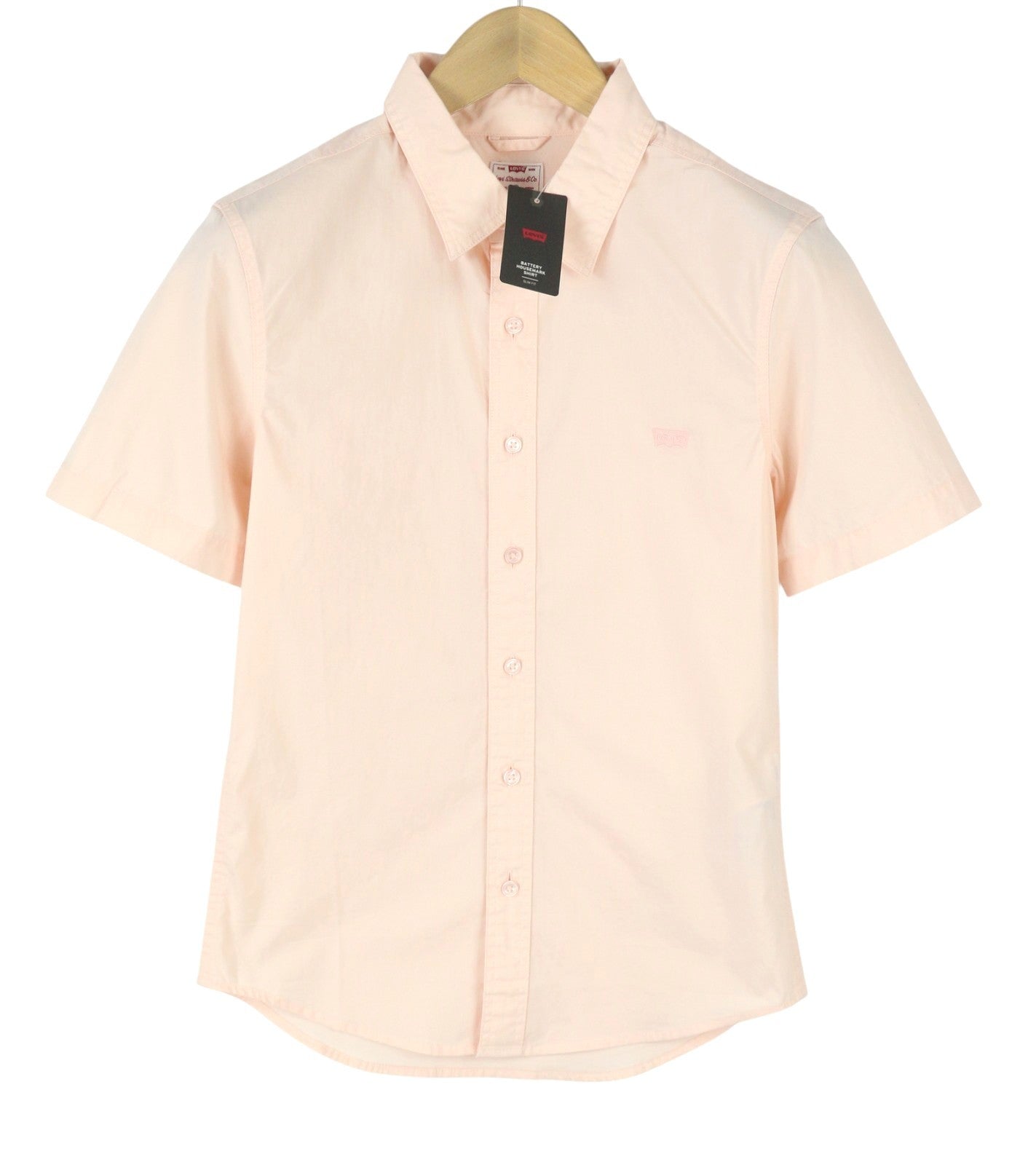 LEVI'S Battery Slim Men Shirt XS Pink Button Up Spread Short Sleeved