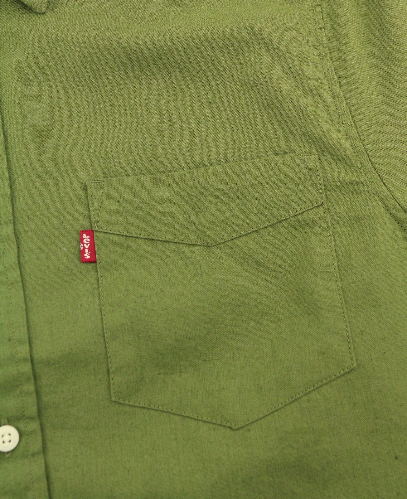 LEVI'S Standard Men Shirt S Green Linen Blend Button Up Short Sleeve