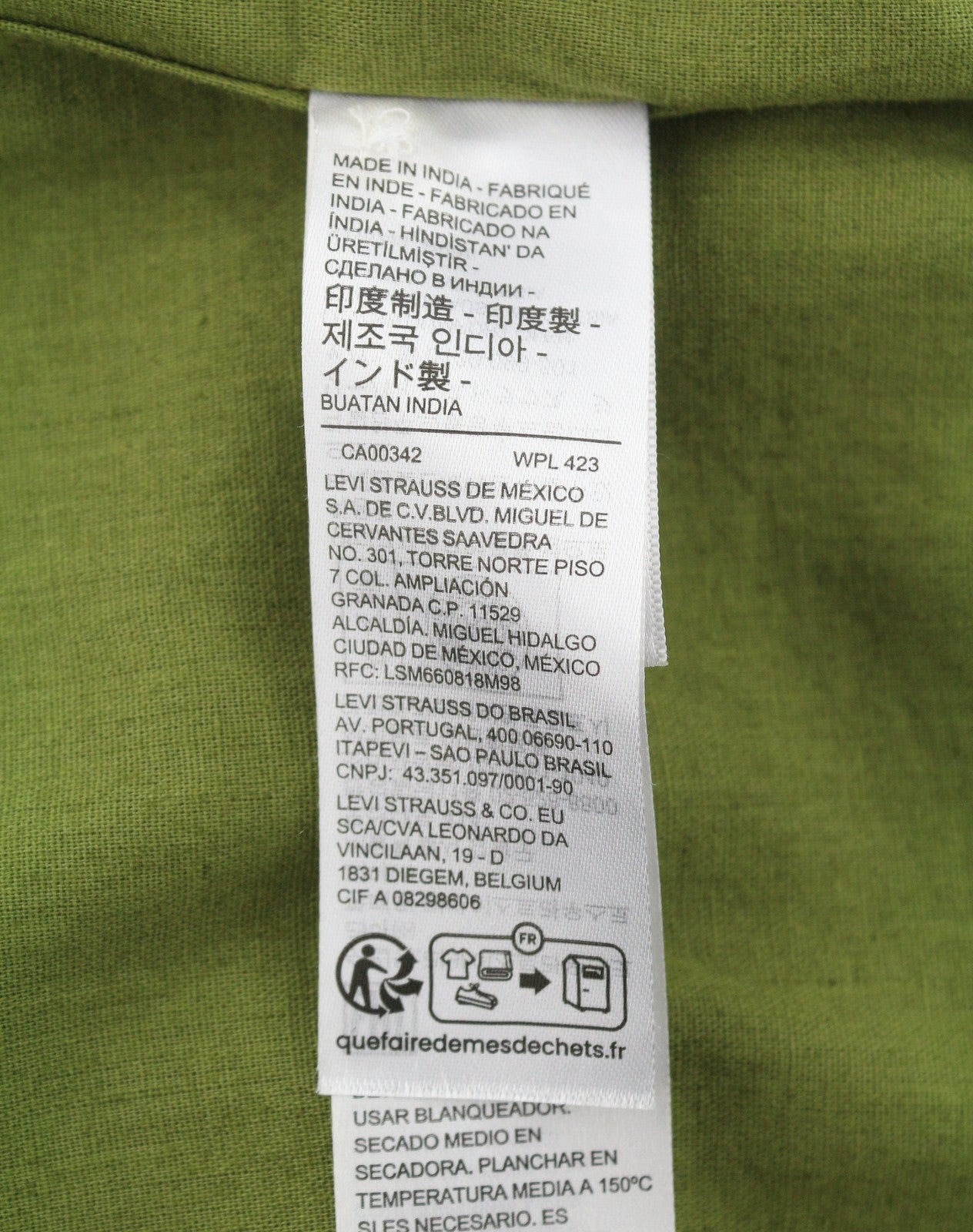 LEVI'S Standard Men Shirt S Green Linen Blend Button Up Short Sleeve