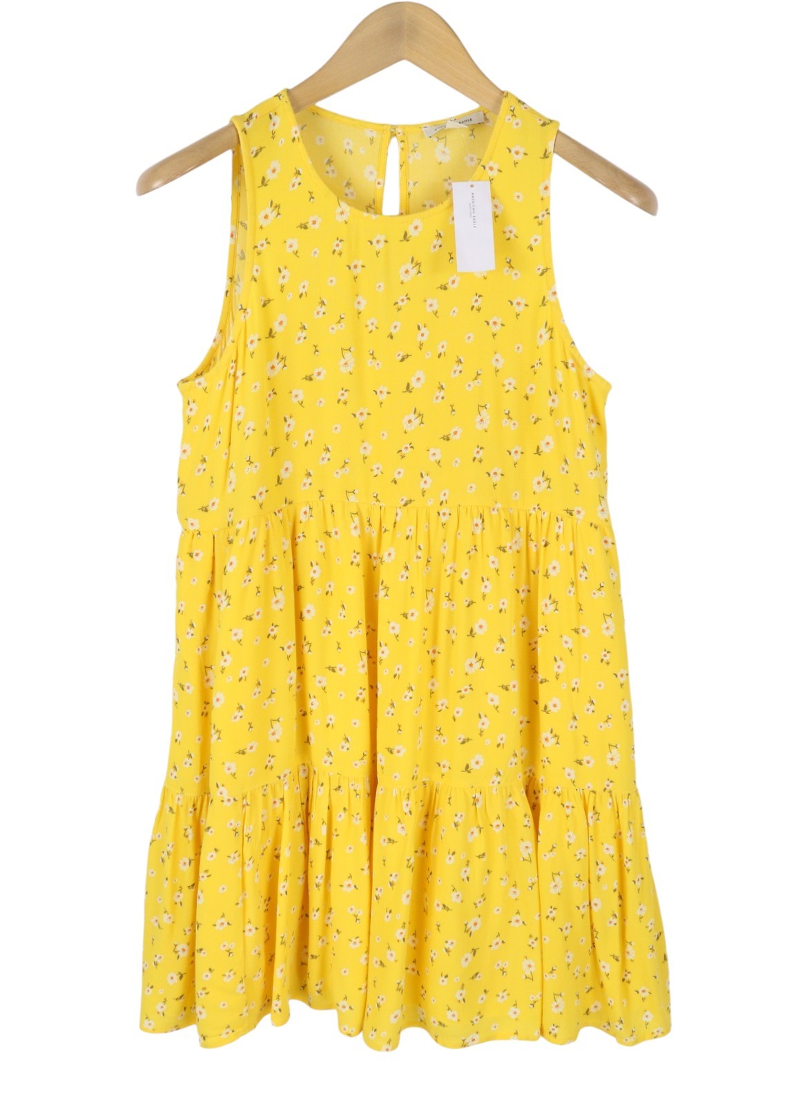 AMERICAN EAGLE OUTFITTERS Women Dress S Yellow Floral Print Crew Sleeveless