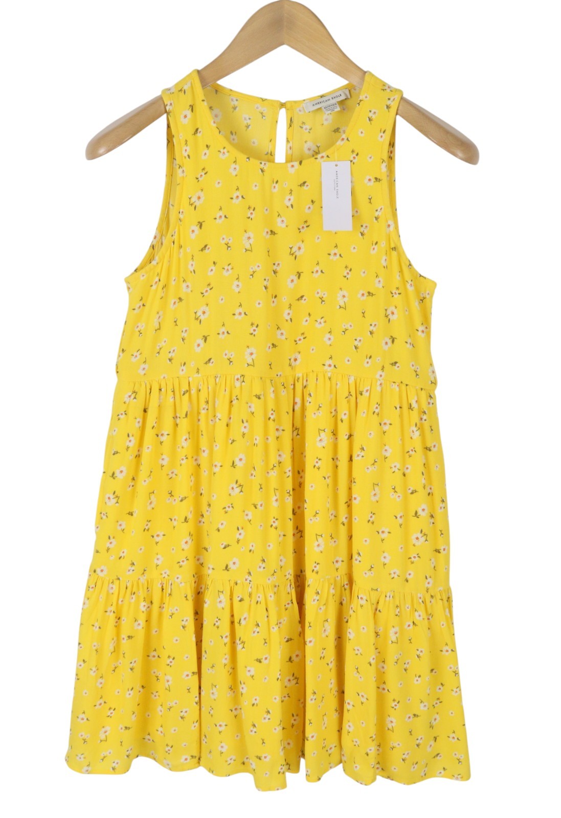 AMERICAN EAGLE OUTFITTERS Women Dress XS Yellow Floral Print Crew Sleeveless