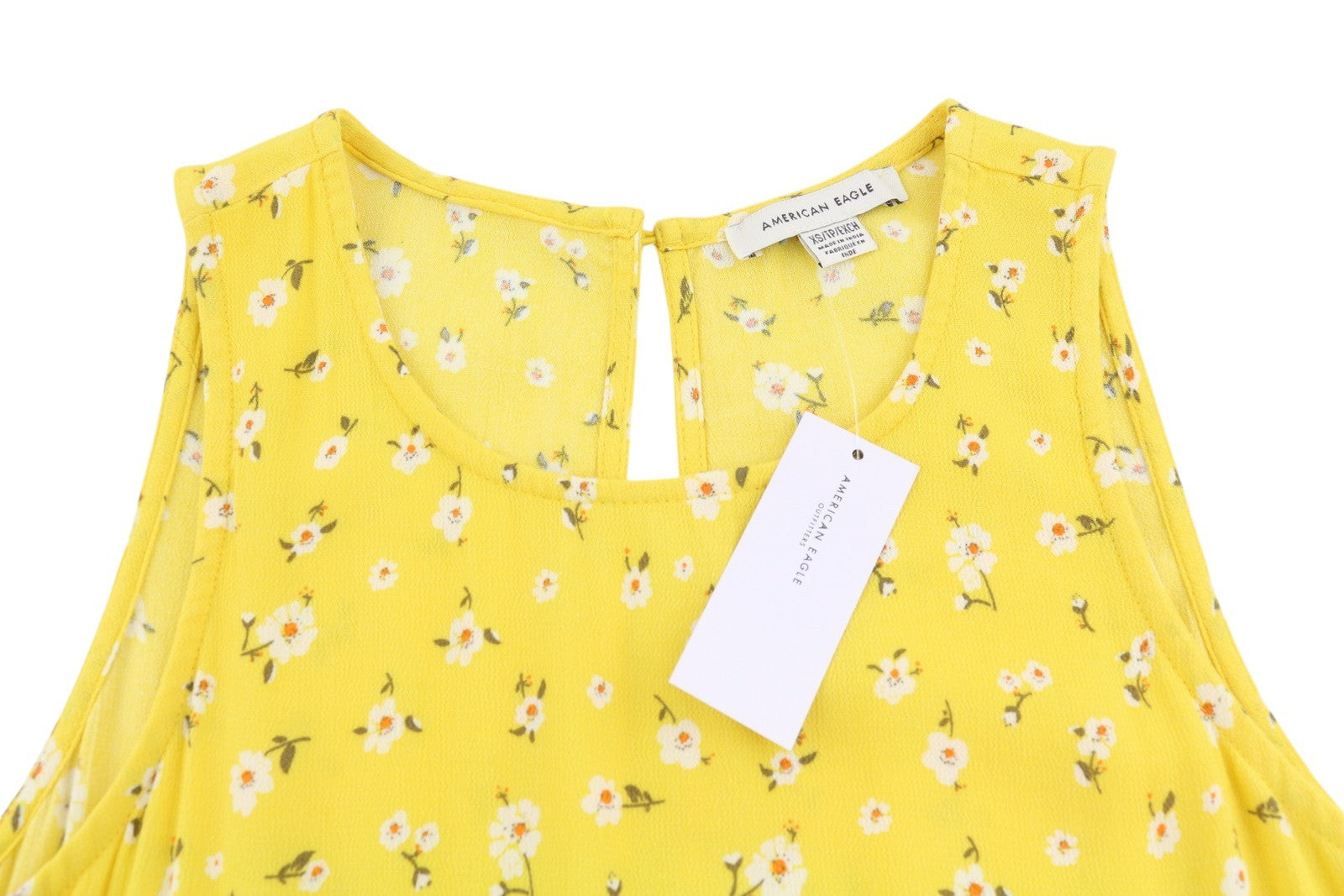 AMERICAN EAGLE OUTFITTERS Women Dress XS Yellow Floral Print Crew Sleeveless