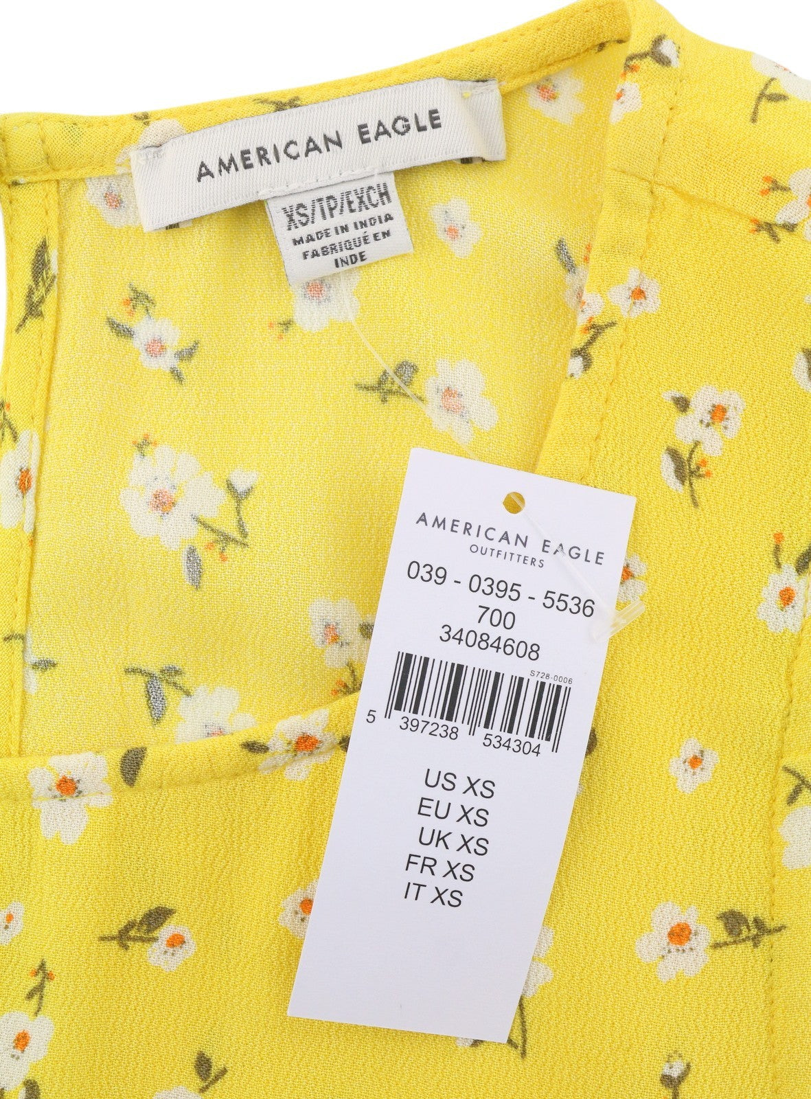AMERICAN EAGLE OUTFITTERS Women Dress XS Yellow Floral Print Crew Sleeveless