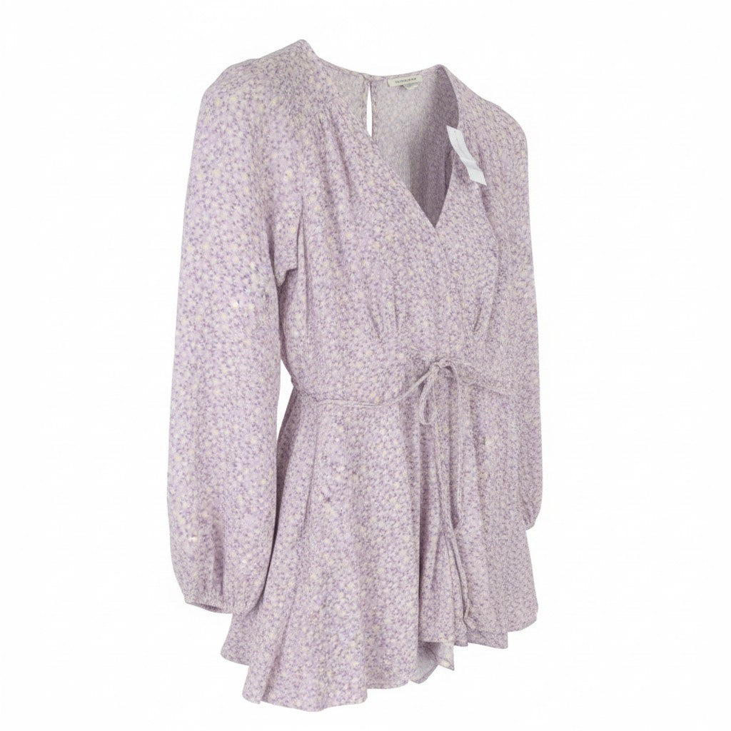 AMERICAN EAGLE OUTFITTERS Women Romper XS Purple Floral Print V-Neck Long Sleeve