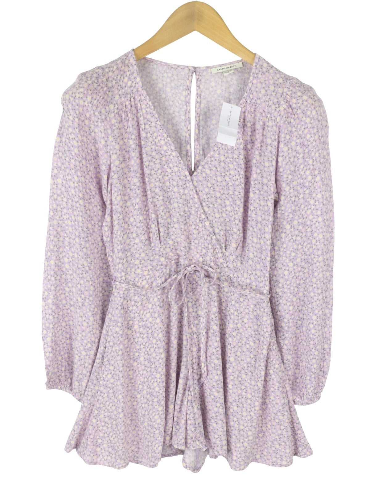 AMERICAN EAGLE OUTFITTERS Women Romper XS Purple Floral Print V-Neck Long Sleeve