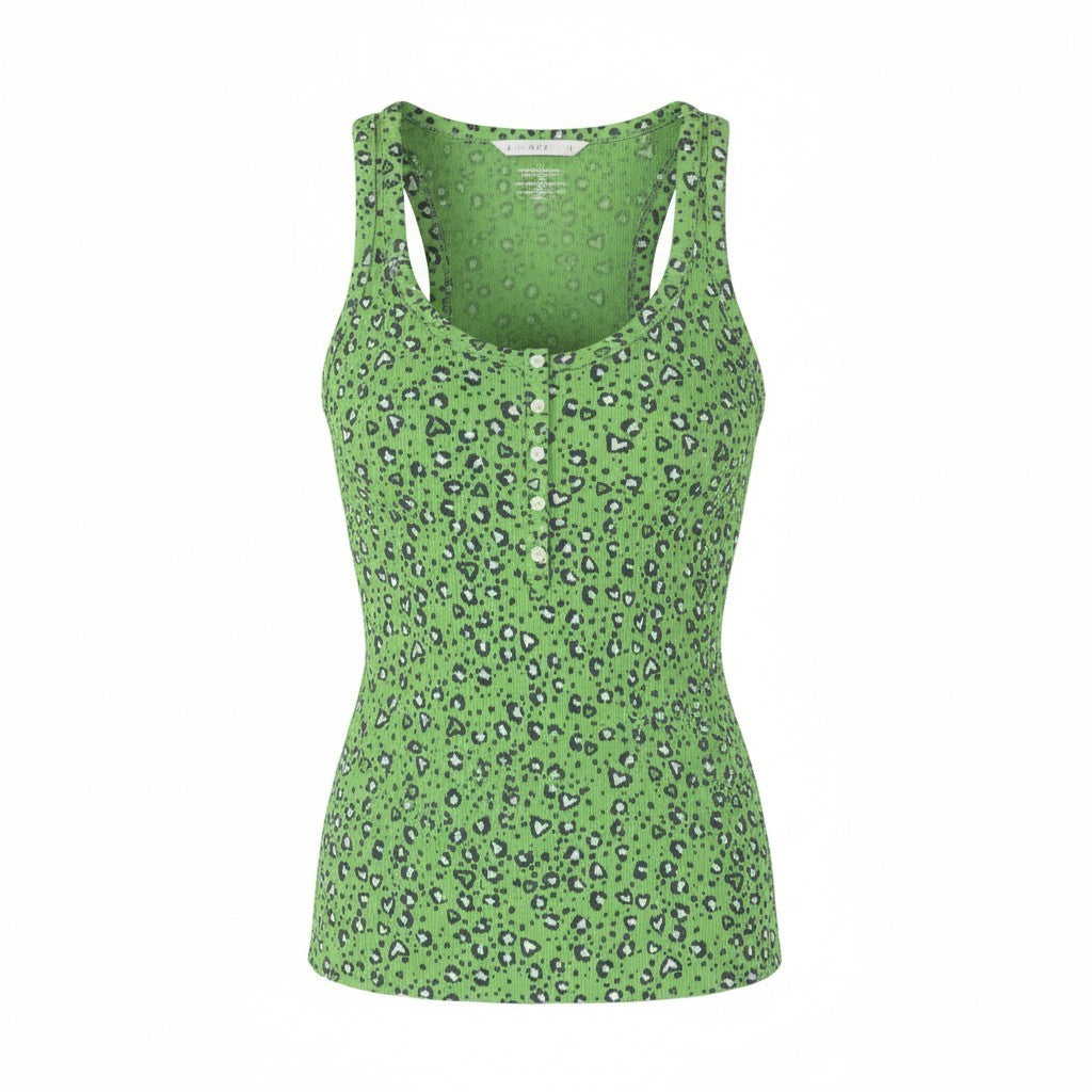 AMERICAN EAGLE OUTFITTERS Women T-Shirt M Green Leopard Print Ribbed Sleeveless