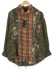 R13 Multi-Strip Drop Neck Women Shirt XS Floral Plaid Oversized FW25 RRP945