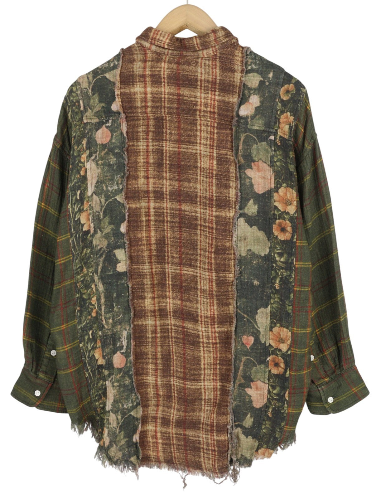 R13 Multi-Strip Drop Neck Women Shirt XS Floral Plaid Oversized FW25 RRP945