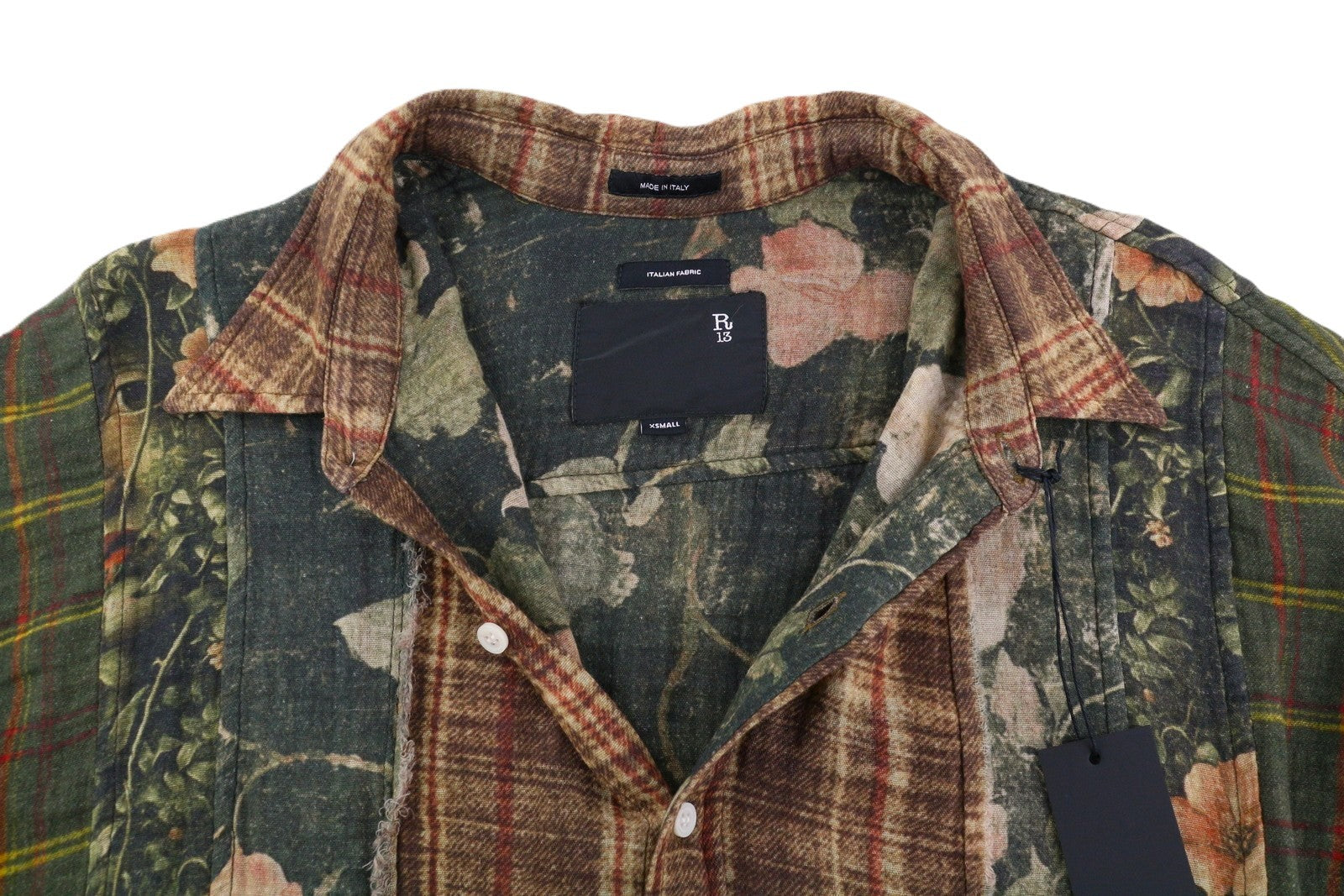 R13 Multi-Strip Drop Neck Women Shirt XS Floral Plaid Oversized FW25 RRP945