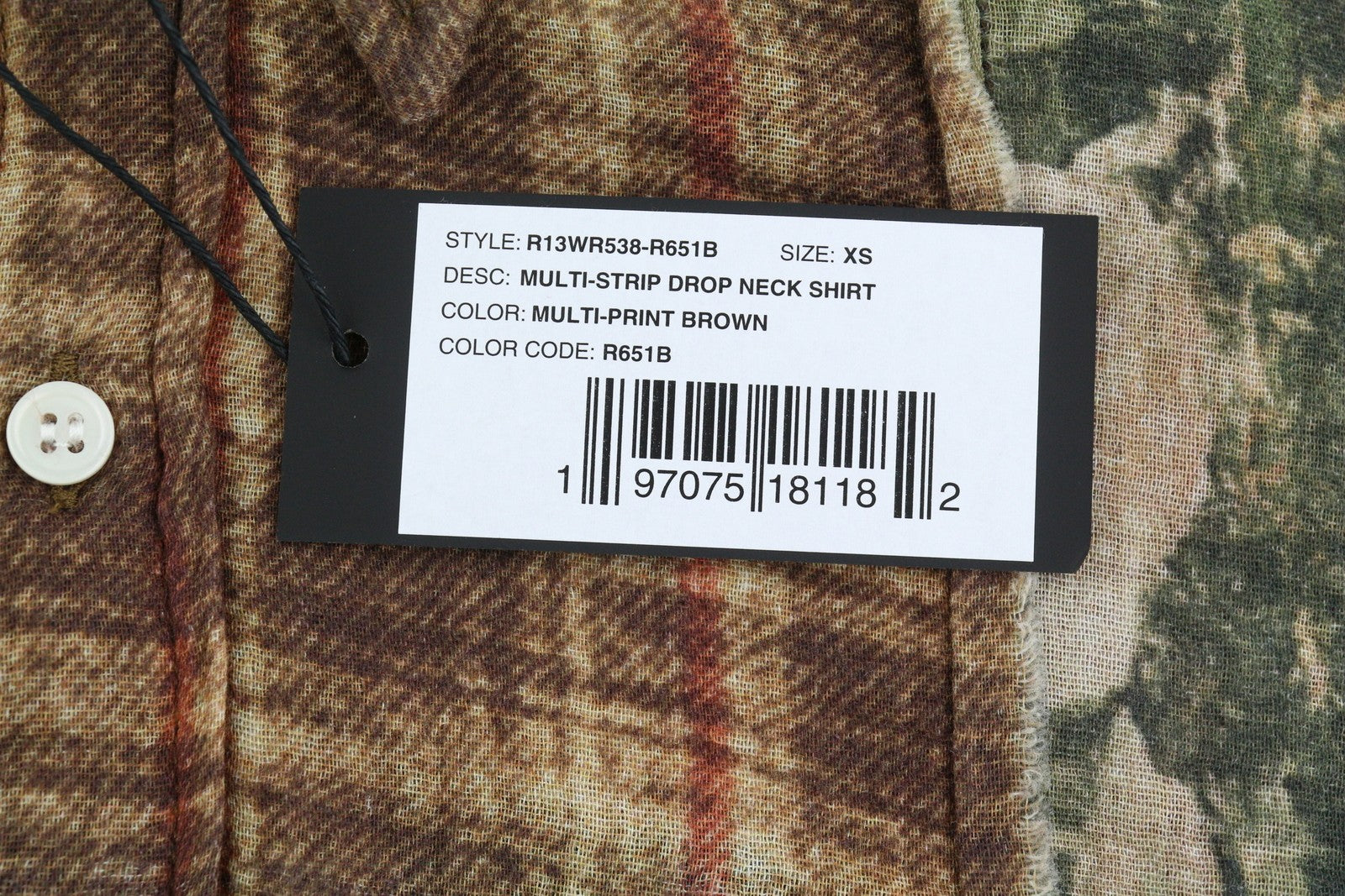 R13 Multi-Strip Drop Neck Women Shirt XS Floral Plaid Oversized FW25 RRP945