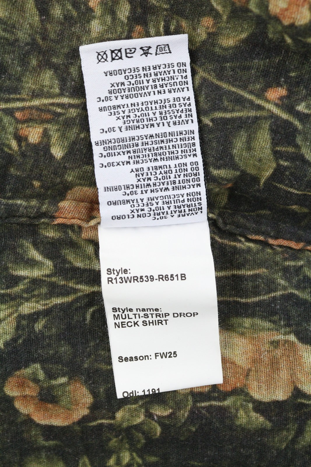 R13 Multi-Strip Drop Neck Women Shirt XS Floral Plaid Oversized FW25 RRP945