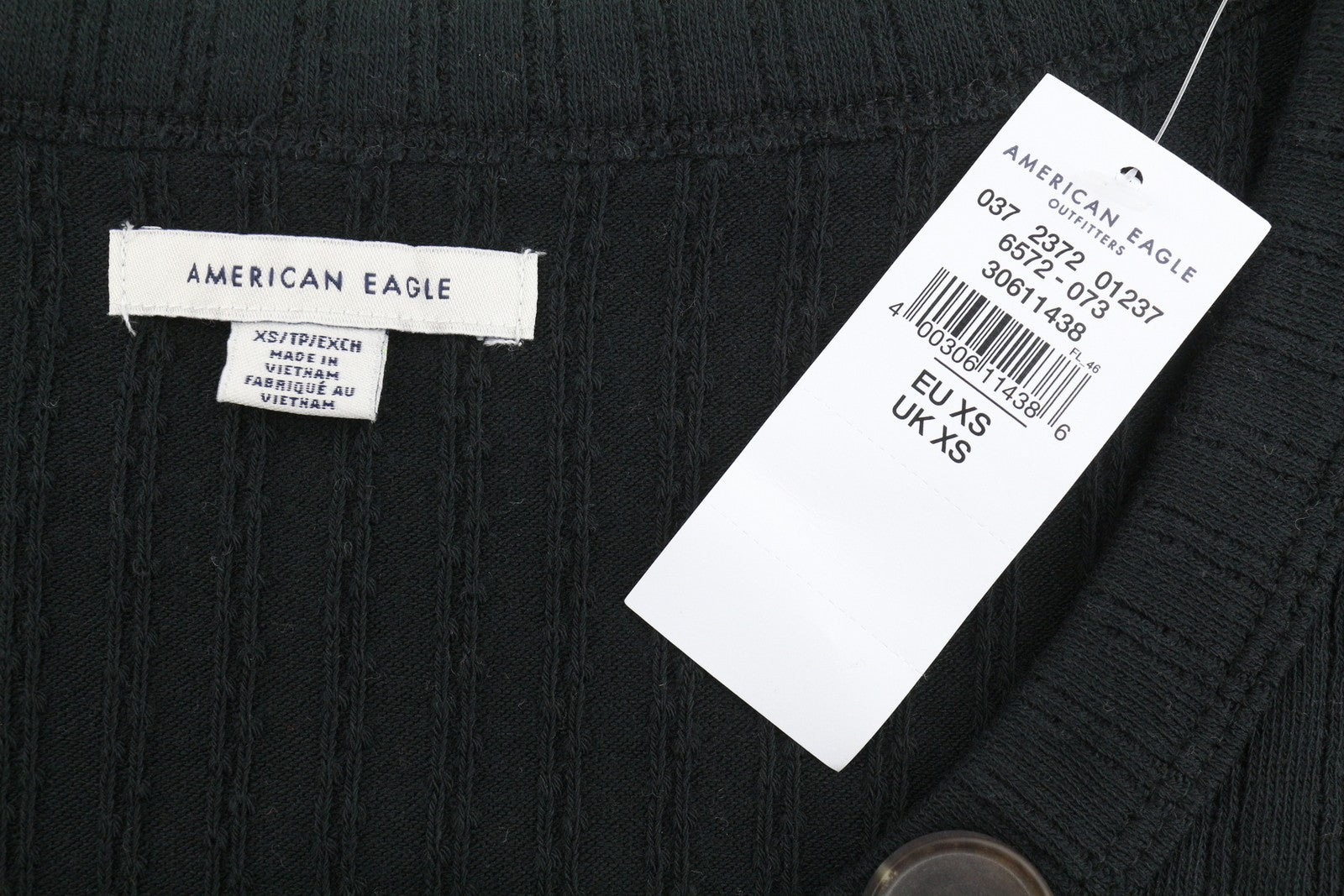 AMERICAN EAGLE OUTFITTERS Women T-Shirt XS Black Ribbed Cropped Short Sleeve