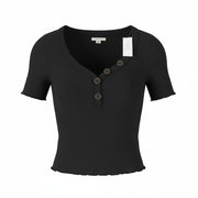 AMERICAN EAGLE OUTFITTERS Women T-Shirt S Black Ribbed Cropped Short Sleeve