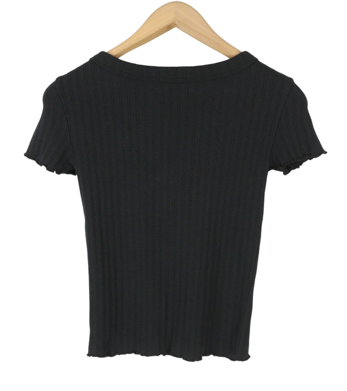 AMERICAN EAGLE OUTFITTERS Women T-Shirt S Black Ribbed Cropped Short Sleeve