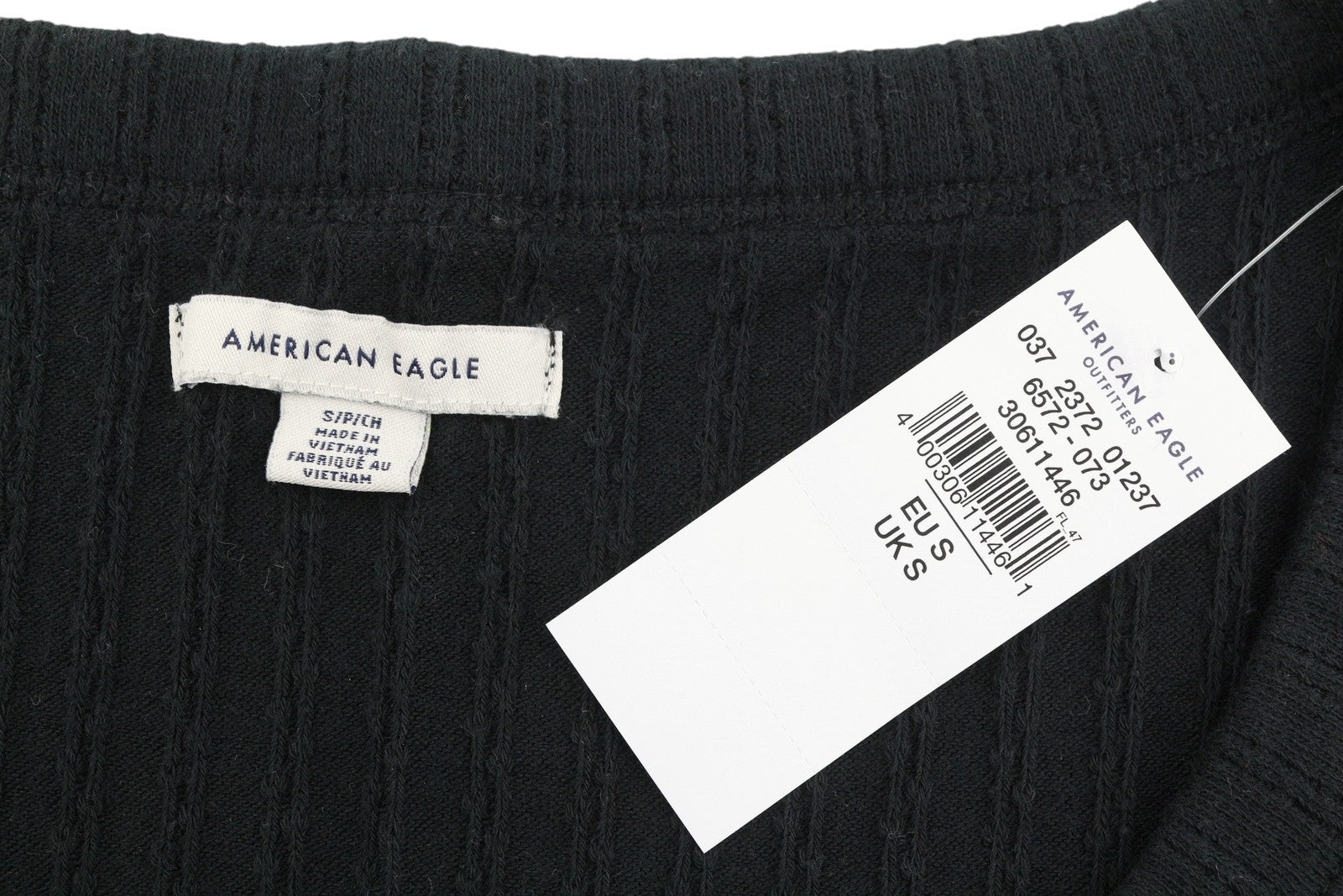 AMERICAN EAGLE OUTFITTERS Women T-Shirt S Black Ribbed Cropped Short Sleeve