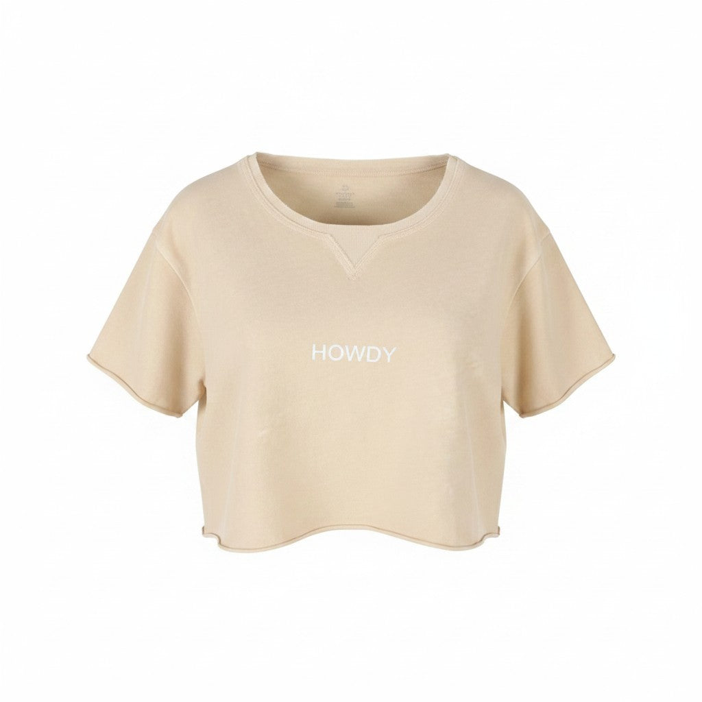 OFFLINE BY AERIE Women T-Shirt S Beige Round Neck Cropped Short Sleeve
