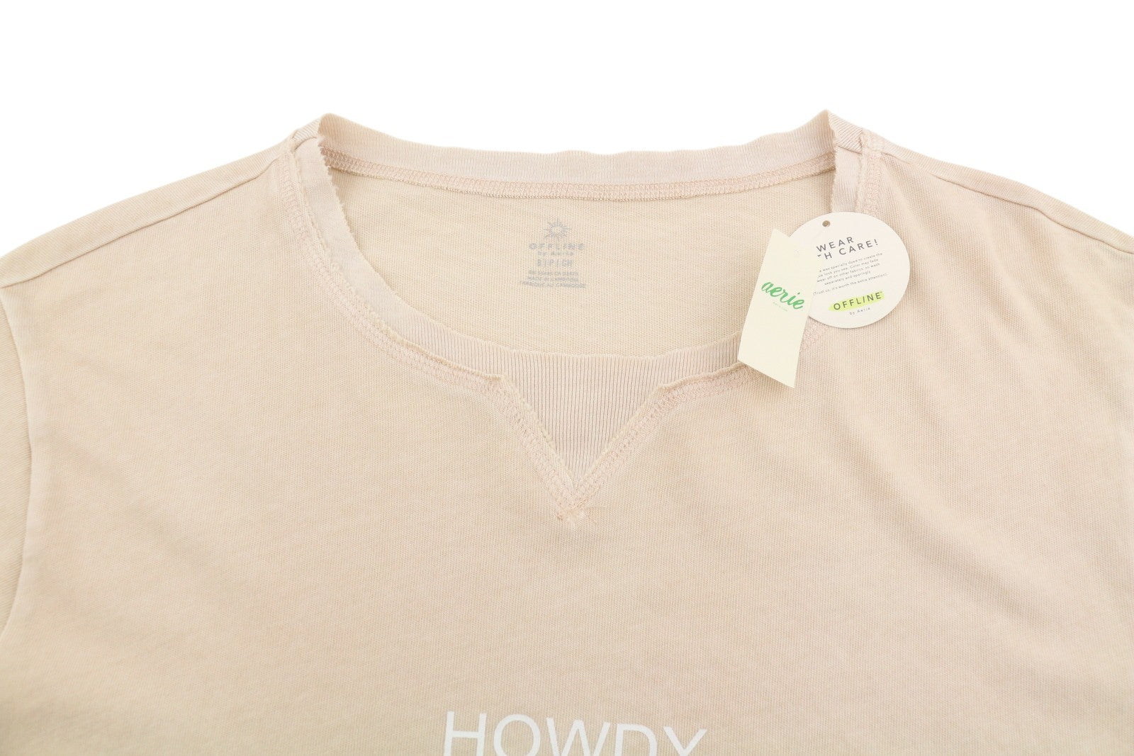 OFFLINE BY AERIE Women T-Shirt S Beige Round Neck Cropped Short Sleeve