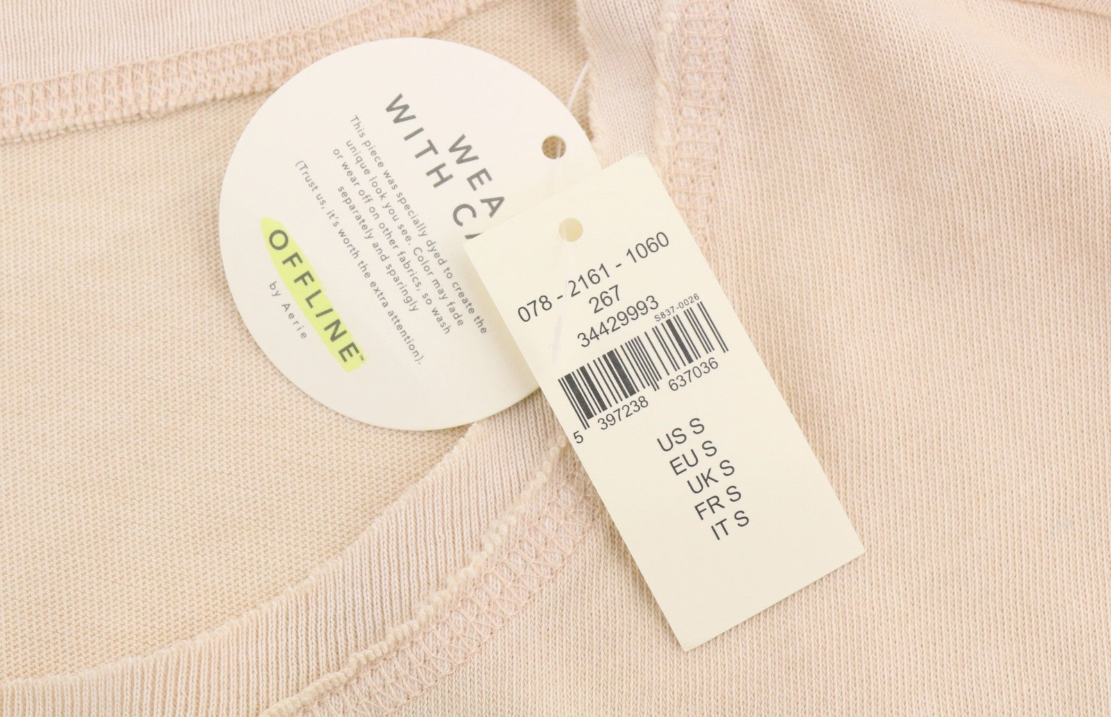 OFFLINE BY AERIE Women T-Shirt S Beige Round Neck Cropped Short Sleeve