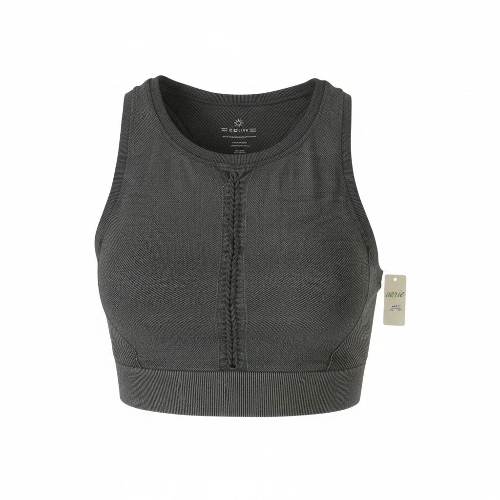OFFLINE BY AERIE Macrame Longline Women Sports Bra L Grey Faded Stretch
