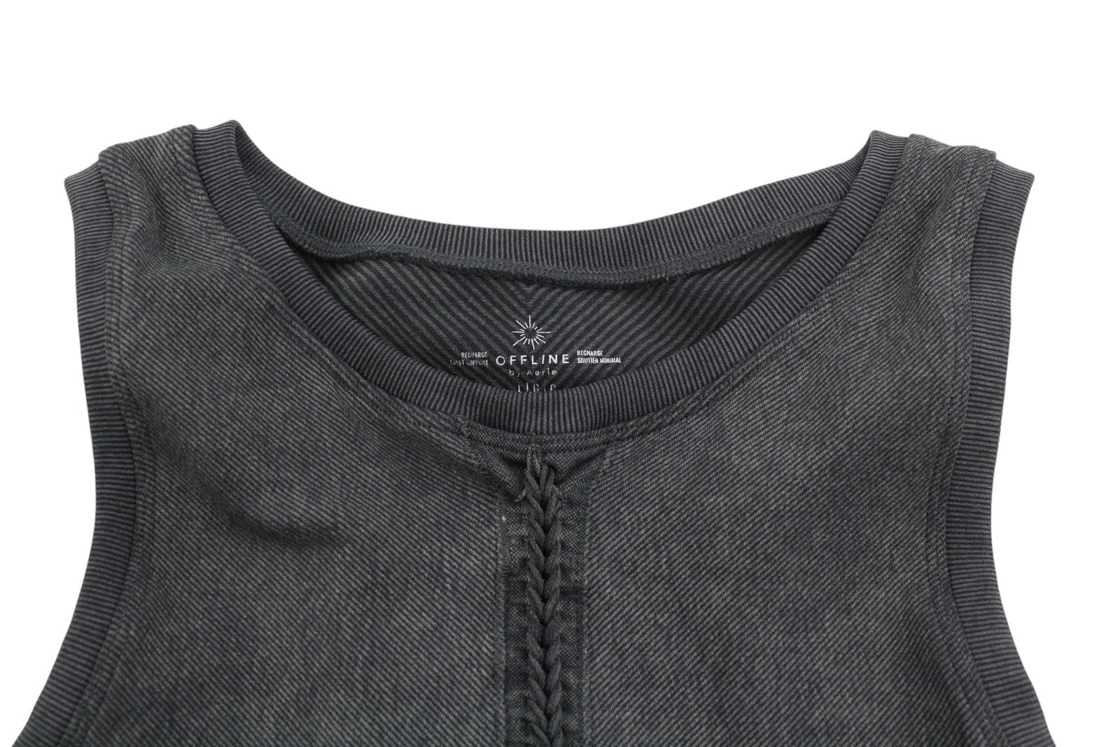 OFFLINE BY AERIE Macrame Longline Women Sports Bra L Grey Faded Stretch