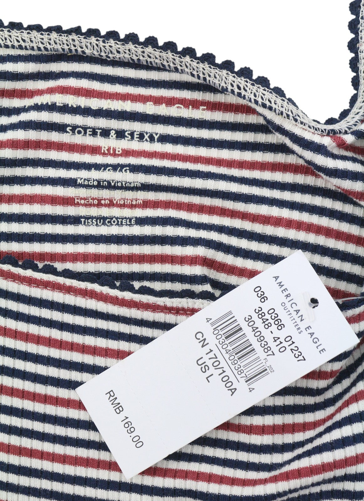 AMERICAN EAGLE OUTFITTERS Women T-Shirt L Multicolored Striped Square Sleeveless